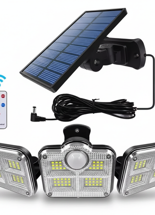 Kit de luz LED solar exterior com painel solar, cabos e 3 focos com telecomando