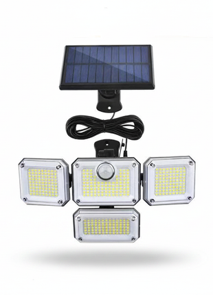 Kit de luz LED solar exterior com painel solar, 4 focos e controlo remoto