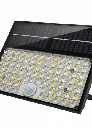Projetor solar LED com matriz de LEDs e sensor circular, moldura preta