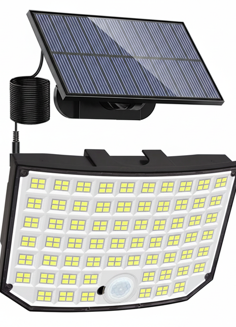 Foco solar de parede com painel fotovoltaico e luz LED, sensor circular