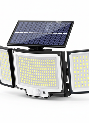 Luz solar exterior de 3 cabeças IP65 com painel solar e três módulos LED