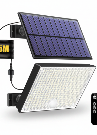 Luz solar exterior de 3 cabeças IP65 com cabo de 5 m e controlo remoto