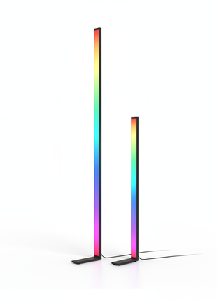 Conjunto de 2 luminárias LED verticais RGB com bases pretas e luz multicolor