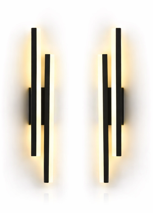Par de apliques de parede LED minimalistas com barras verticais pretas e luz quente