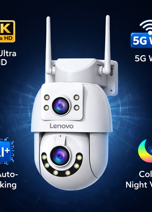 Câmara Wi‑Fi PTZ branca com 4K, 5G WiFi e visão noturna a cores