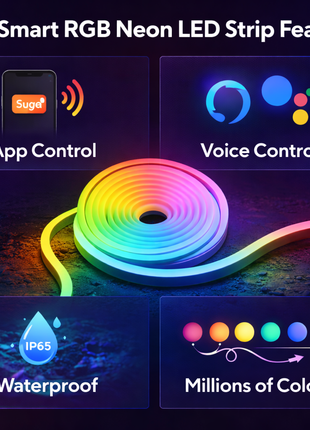 Fita LED neon RGB em rolo, com controlo por aplicação e por voz.