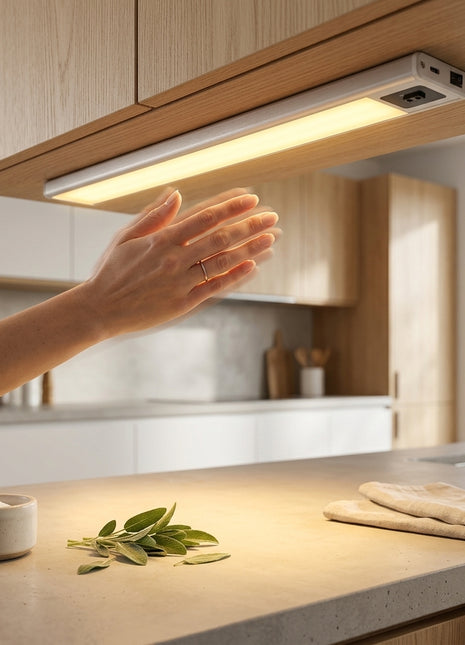 Barra LED com sensor de varredura sob bancada, luz quente