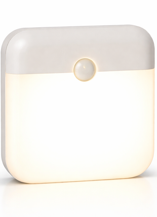 Luz noturna quadrada branca com sensor circular e luz quente