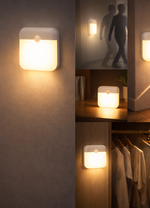 Luz noturna com sensor quadrada, duas unidades iluminadas na parede