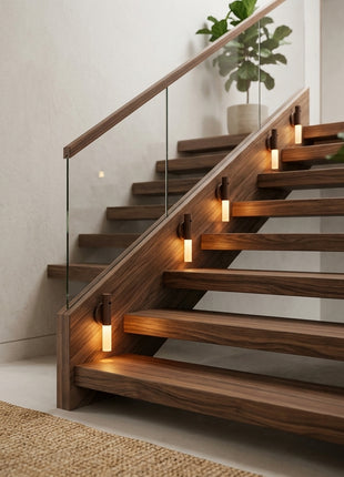 Luz LED de parede com sensor e WiFi, abajur cilíndrico branco em madeira