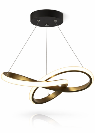 Candeeiro suspenso LED artístico, anel circular dourado e base preta