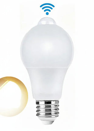 Lâmpada LED com sensor PIR, luz amarela e casquilho cromado metálico