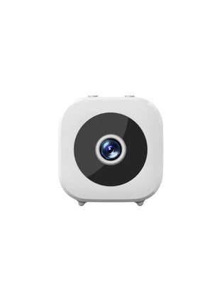 Mini câmara Wi‑Fi 4K branca, lente circular frontal