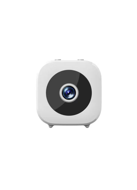 Mini câmara Wi‑Fi 4K branca, lente circular frontal