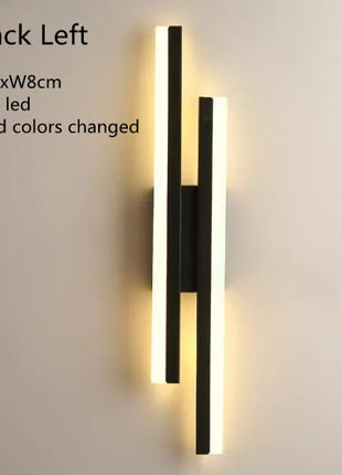 Aplique de parede LED minimalista preto com duas barras verticais e luz quente