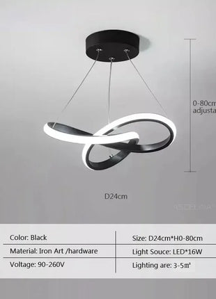 Candeeiro suspenso LED artístico, anel circular e base preta