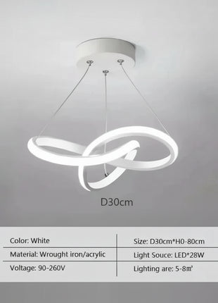 Candeeiro suspenso LED artístico de anel circular, estrutura branca