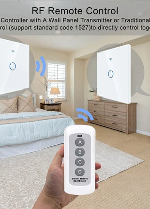 Interruptor touch Wi-Fi branco com 2 botões circulares e ícone Wi‑Fi