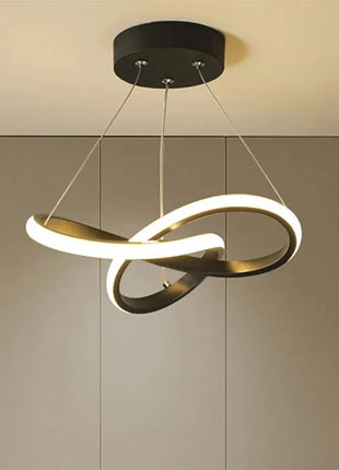 Candeeiro suspenso LED artístico, anel circular preto com luz branca