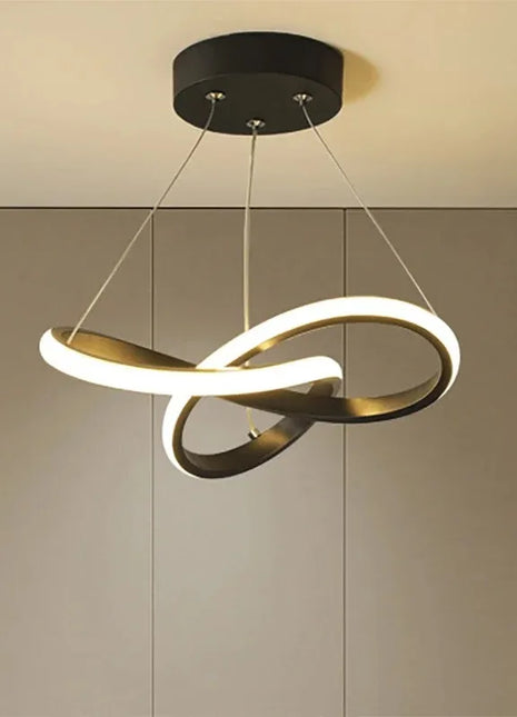 Candeeiro suspenso LED artístico, anel circular preto com luz branca