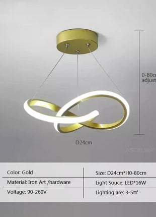 Candeeiro suspenso LED artístico, anel circular dourado com estrutura dourada
