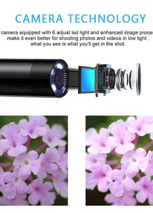 Câmara endoscópica USB com iluminação LED e ecrã azul integrado para visualização