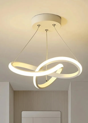 Candeeiro suspenso LED artístico com anel circular e estrutura branca