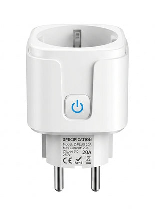 Tomada inteligente Zigbee 3.0 branca para tomada, com botão de ligar azul