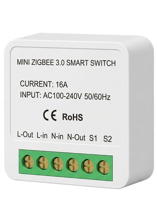 Mini interruptor inteligente Zigbee 3.0 com bloco de terminais verde e 6 conectores