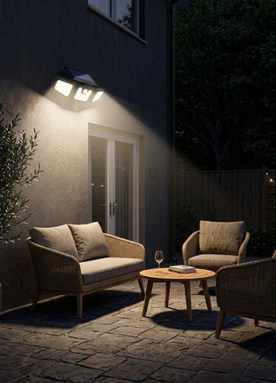 Holofote solar LED com sensor de movimento, luz branca virada para o jardim