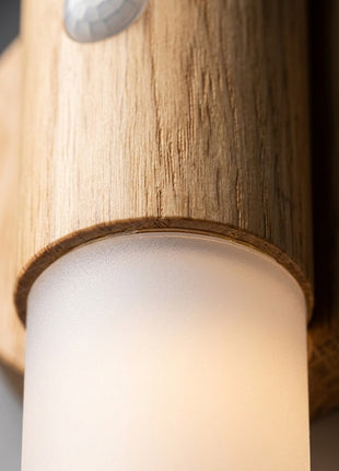 Abajur cilíndrico translúcido e suporte em madeira da luz LED com sensor WiFi