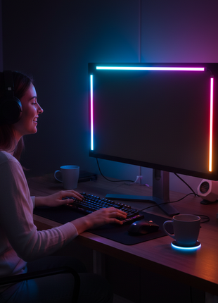 Tira LED RGB para monitor com luz arco-íris nas margens do ecrã e controlador