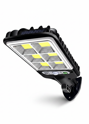 Candeeiro solar de parede COB preto, corpo com grelha e luz LED integrada