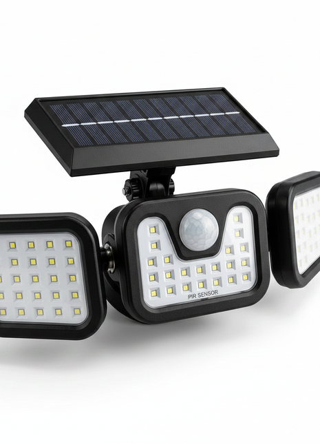 Luz solar exterior com sensor de movimento, painel solar e três módulos LED, preto