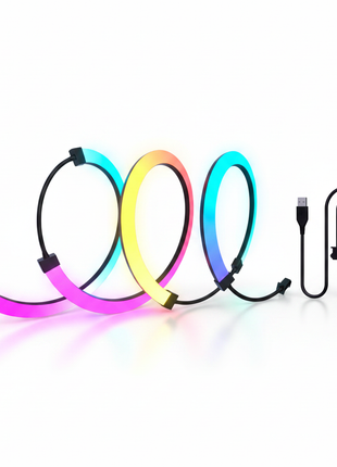 Conjunto de tiras LED RGB flexíveis em anéis com controlador e cabo USB