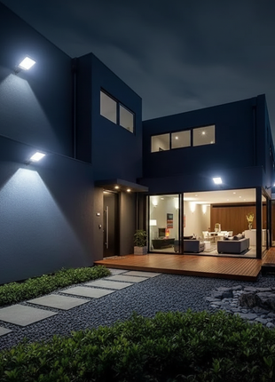 Candeeiros solares de parede COB a iluminar, fixados em muro exterior