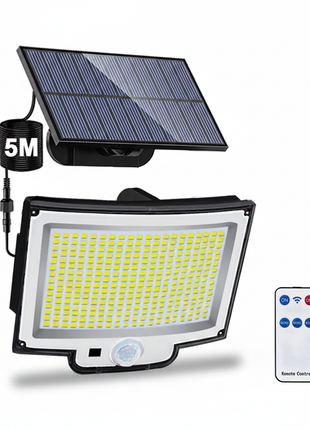 Foco solar LED com painel solar, conjunto com cabo e controlo remoto