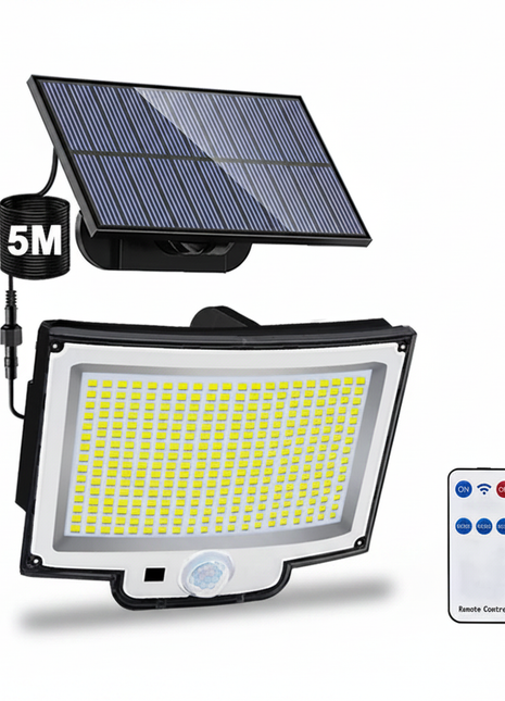 Foco solar LED com painel solar, conjunto com cabo e controlo remoto