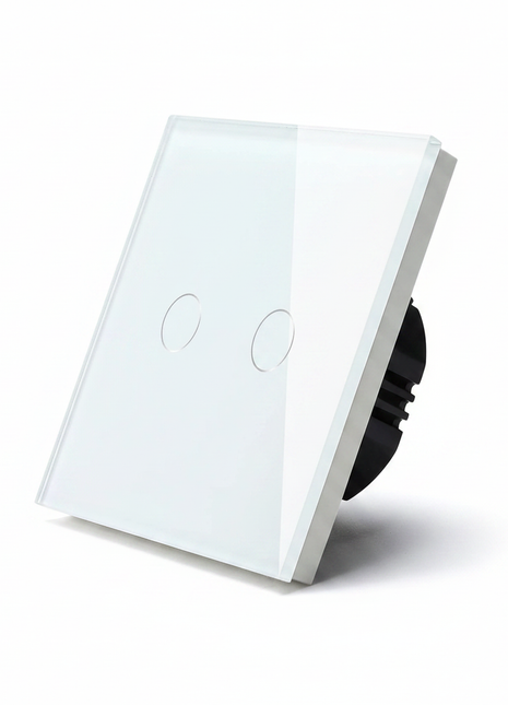 Interruptor de parede em vidro branco, 2 botões