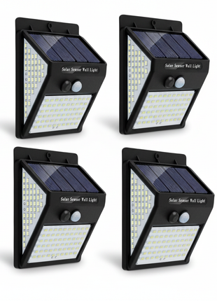 Conjunto de 4 projetores solares de segurança com sensor e 140 LEDs, pretos
