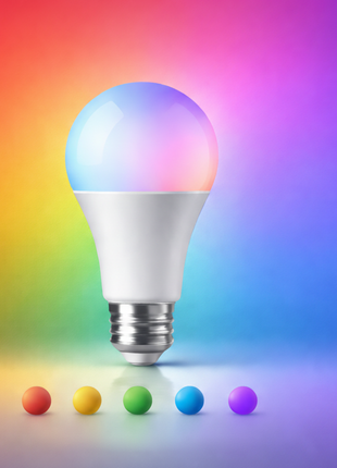 Lâmpada inteligente Wi‑Fi E27 com luz multicolor e esferas coloridas
