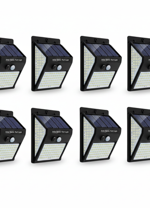 Conjunto de 8 projetores solares de segurança com sensor e 140 LEDs, pretos