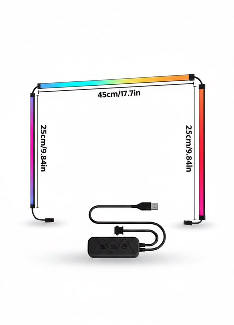 Tira LED RGB para monitor de 45 cm com cabo USB e controlador, medidas indicadas