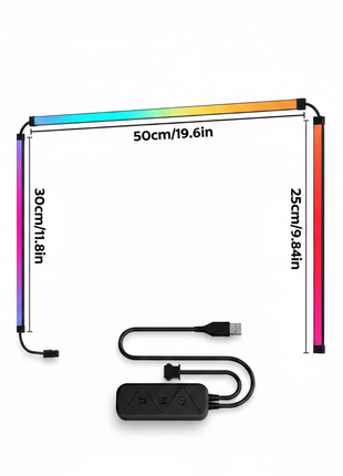 Tira LED RGB para monitor de 50 cm com cabo USB e controlador, medidas indicadas